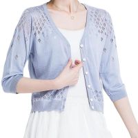 ▽☋✴ Cardigans for Sweaters 3 Quarters Sleeves Thin Hollow Out Cardigan Korean Fashion Small Jacket