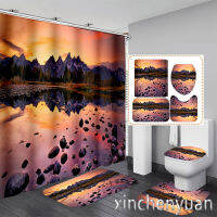 Natural Landscape 3D Printing Waterproof Bathroom Shower Curtain Toilet Cover Mat Non-Slip Floor Mat Rug (134Pcs) W20