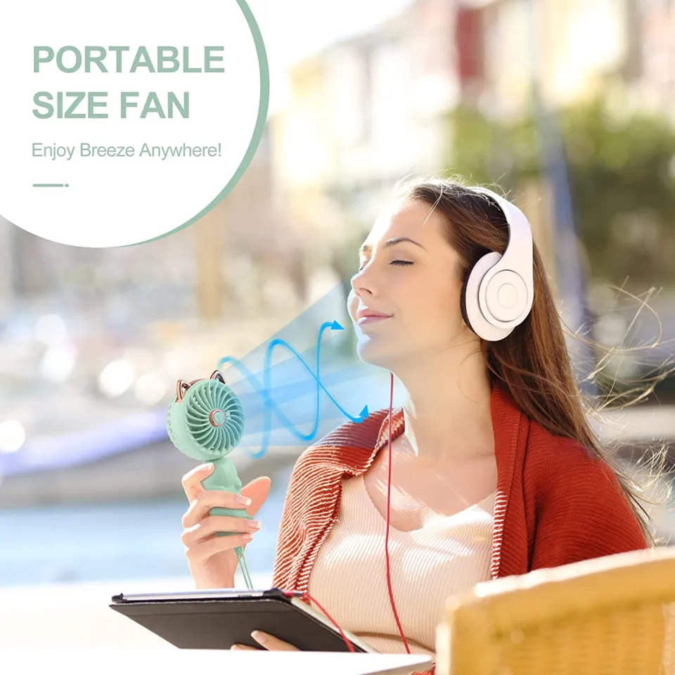 QearFun Handheld Lanyard Fan Portable, Mini Hand Held Fan with USB  Rechargeable Battery, 3 Speed Strong Personal Table Fan, 8-12 Hours Small  Makeup