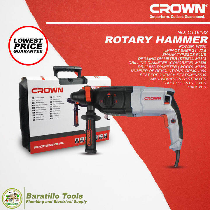 CROWN 800W SDS+ ROTARY HAMMER Lazada PH