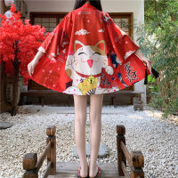 New 2020 White Black Lucky Cat Loose Summer Beach Cardigan Women Harajuku Japanese Kimono Style Tops Blouse Clothing