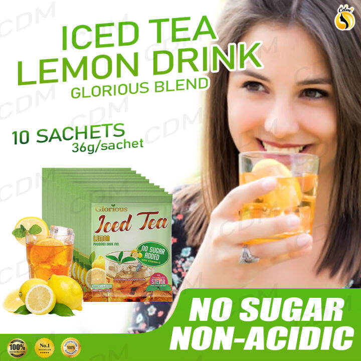 Glorious Blend Iced Tea Lemon 10 Sachets with Stevia Extract and Vitamin C, Non Acidic, No Sugar