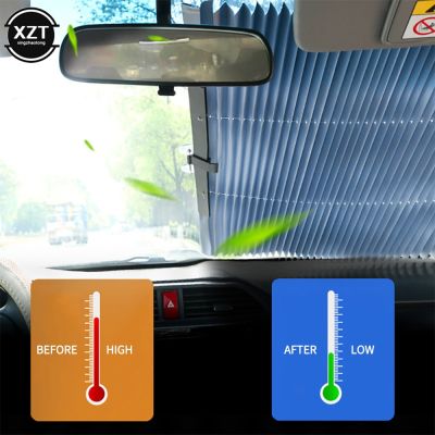 Car Windshield Sunshade Curtain Retractable Folding Car Sunshade Cover Reflective Aluminum Film Curtains Anti-UV Car Sun Shade