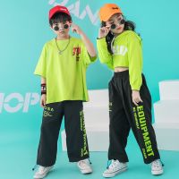 [COD] New hip-hop girl suit trendy Korean version of the navel long-sleeved top childrens dance performance