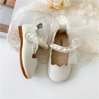 【CW】 New Girls Single Princess Shoes Pearl Shallow Children  39;s Flat Kids Baby Bowknot Shoes 2022 Spring Autumn Wedding Party Gift