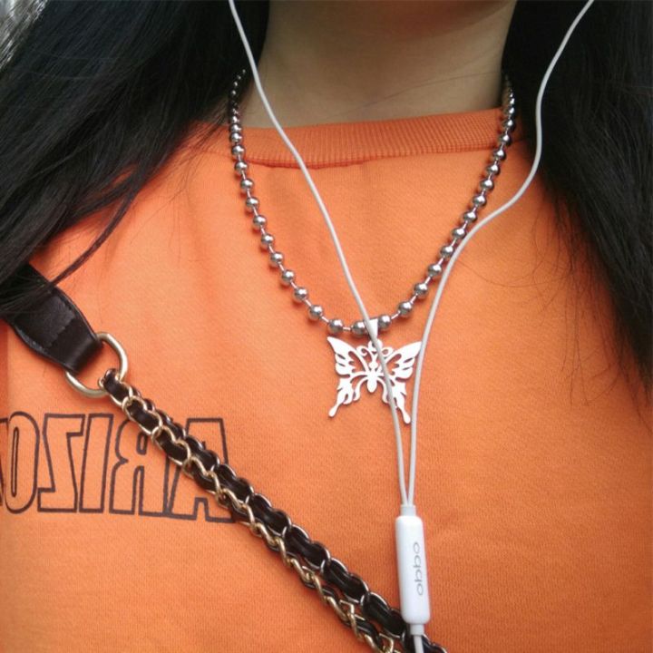 punk-rock-หวานผีเสื้อสร้อยคอจี้สแตนเลส-streetwear-ball-chain-ขัดสร้อยคอแฟชั่นแบบโซ่-unisex