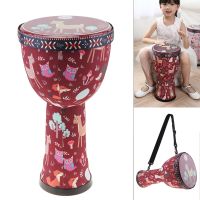 กลอง Djembe แอฟริกัน8นิ้วกลองตีด้วยมือเด็กน้ำหนักเบาผิวพีวีซีทรงกระบอก