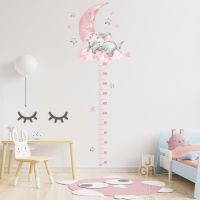 Large Sleeping Elephant Bear Moon Height Measure Wall Stickers for Kids Room Growth Chart Animals Ruller Wall Decals Home Decor Wall Stickers  Decals