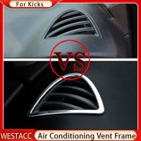 2Pcs Car Air Conditioning A/C Vent Outlet Frame Cover Trim Sticker for Kicks 2017 - 2022 Stainles Accessories