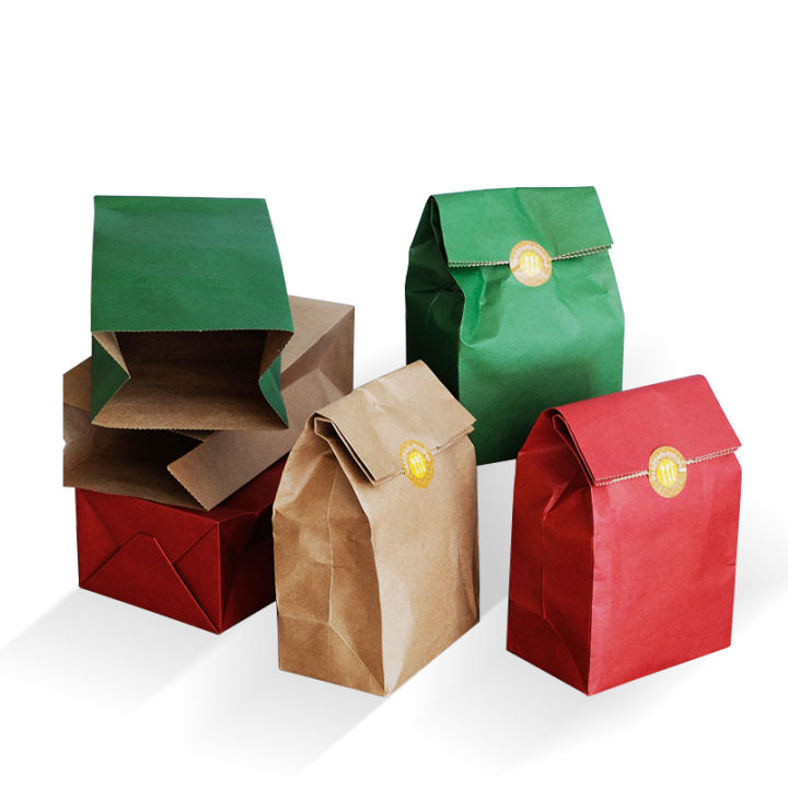 ถุงกระดาษคราฟท์สีเขียว-แดงของขวัญอาหารอบขนมปังปาร์ตี้ขนมถุงบรรจุภัณฑ์ขนมขบเคี้ยวขนาดเล็กถุงบรรจุภัณฑ์ช็อกโกแลต-20-ชิ้นขายส่ง-zptcm3861