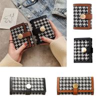 MSHNXA กระเป๋าสตางค์ Houndstooth ผู้หญิงหลายกระเป๋าใส่บัตรแบบพกพาสไตล์เกาหลีหนัง PU