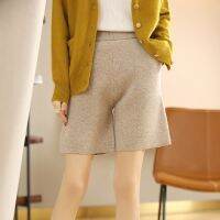 Cashmere Shorts Casual Wide-leg Pants with Pockets Knitted High-waisted Leggings 100 Pure Wool Outer Wear Straight Short Pants