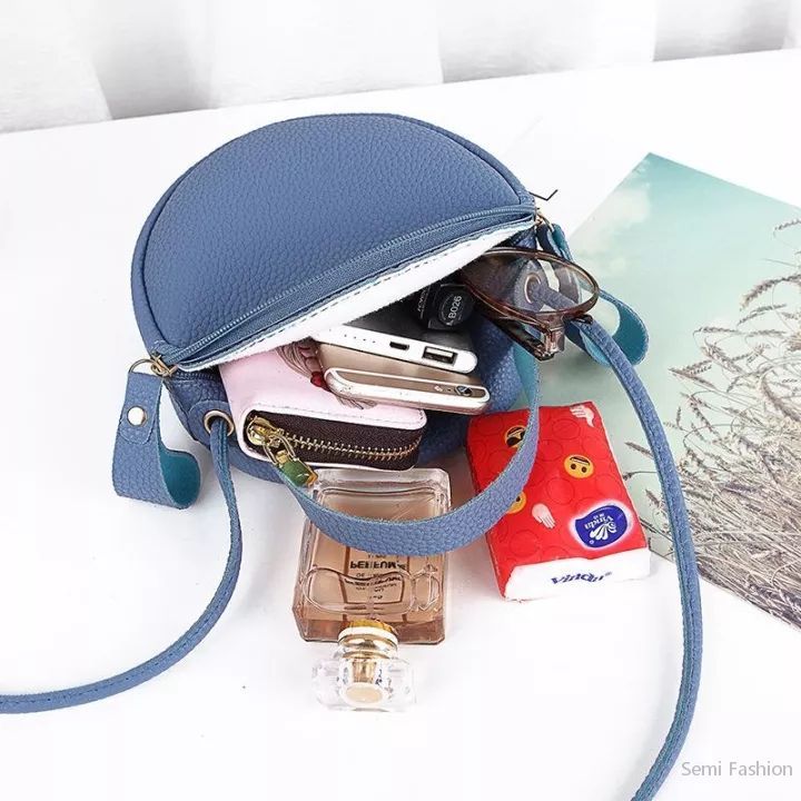 กระเป๋าสะพายไหล่ผู้หญิง-กระเป๋าหนังพียูทรงกลมน่ารักมีซิป-การออกแบบเกาหลี-คุณภาพระดับพรีเมียม-แฟชั่นกระเป๋าสะพายไหล่