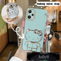 AnDyH Long Lanyard Casing For Realme 9 pro plus realme 9i realme 9 pro + phone case Hello Kitty Makeup Mirror Stand