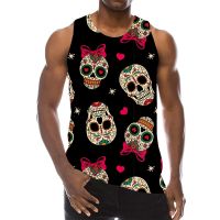 Skull Graphic Tank Top For Men 3D Print Rainbow Sleeveless Pattern Streetwear Top Psychedelic Skeleton LA Hip Hop Vest