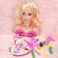 (Popular toys) 19x18เซนติเมตรครึ่งร่างกายแต่งหน้าทรงผมตุ๊กตาแกล้งเล่นของเล่นนางแบบหัวด้วยชุดเครื่องสำอางสำหรับสาวฝึกอบรมของขวัญวันเกิด