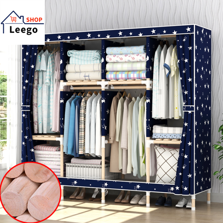 Tủ Treo Quần Áo - Tủ Vải Khung Gỗ - Minhlongwood - 3 Buồng 5 Ngăn - M26  Trang Trí