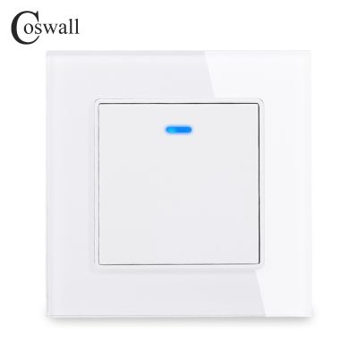 Coswall Luxury Crystal Tempered Glass Panel 1 Gang 1 Way Light Switch On / Off Wall Switch With LED Indicator 16A AC 250V