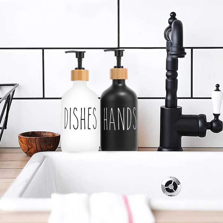 ชุดเครืองจ่ายสบู่สีดำสำหรับมืออ่างล้างจานสบู่และจานผงซักฟอกขวดเก็บเครื่องจ่ายขวดรีฟิล