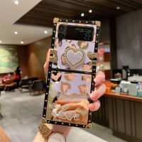 เคสโทรศัพท์ Samsung Galaxy Z Flip3 5G Z Z พลิก3 Z Flip4 Z 4ฝามีที่ถือวงแหวนพับหญิงเคสโทรศัพท์ซิลิโคนกระจกกระจกหัวใจผู้หญิงกรอบซิลิโคนนิ่มเต็มรูปแบบป้องกันการตกความคิดสร้างสรรค์ส่วนบุคคลแฟชั่นฝาครอบโทรศัพท์สี่เหลี่ยม