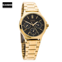 Velashop นาฬิกาผู้หญิงคาสิโอ Casio Standard สายสแตนเลสส สีทองหน้าปัดดำ รุ่น LTP-V300G-1AUDF (Black), LTP-V300G-1A, LTP-V300G