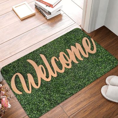 Welcome Letter Doormat Printed Soft Bathroom Kitchen Floor Carpet Home Rug Carpet Green Grass Decor Bath Mat