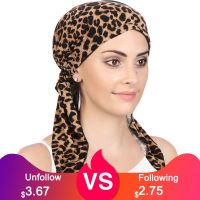 Women Fashion Leopard Headscarf Cotton Print Silky Turban Hats Chemo Satin Lined Pre-Tied Headwear Hair Wrap Hijab Bandana Caps