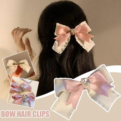 Bow Knot Hair Clip Satin Hair Clip Bangs Clip Love Sweet Diamond Hair Clip Hair Accessory Edge Clip X2H6