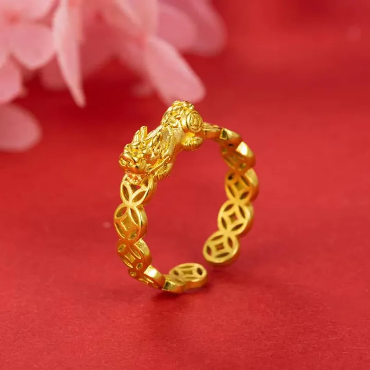 Blessed 18K Gold Pixiu Ring Lucky Charm Money Catcher Coin Piyao Charm ...