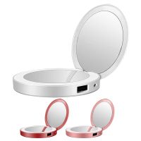 LED Mini Makeup Mirror Hand Held Fold Small Portable USB Cosmetic Mirrors