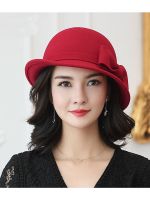 Beckyruiwu Women Winter 100 Wool Felt Hats Lady Party Formal Up-turn Brim Bowknot Woolen Fedora Hat