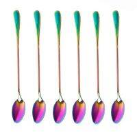 Coffee Teaspoons, Set of 6 Rainbow Color Coffee Spoon Long-Handle Ice Cream Desert Spoon Cocktail Stir Spoons Mixing Spoon, Pointed Head