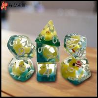 HUAN 7Pcs/set เต็มไปด้วยสัตว์เป็ด ลูกเต๋า DND 7-Die Table Game D4 D6 D8 D10 D12 D20 ลูกเต๋าเกม หลายเหลี่ยมเพชรพลอย เกมปาร์ตี้ปาร์ตี้ ลูกเต๋าหลายด้าน TRPG DND