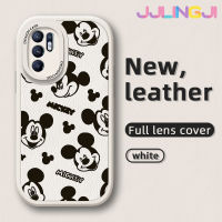 Jlingji เคสสำหรับ OPPO Reno 6 4G Reno 6 5G กระแสแฟชั่นลายมิกกี้เมาส์ใหม่โทรศัพท์ดีไซน์ด้านข้างฝาครอบ Lensa Kontak หนังดีไซน์ใหม่กล้องแบบบางป้องกันเคสกันกระแทก