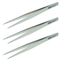 3pcs 5.1 inch Long Silver Tone Stainless Steel Extra Fine Pointed Tweezers