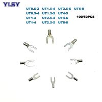 【hot】☏  100/50Pcs Non-insulated Fork Terminales Electric Crimp Terminal UT0.5-3 UT6-8 Wire Cable 0.5 6mm2 22-10AWG