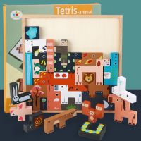 Tetris ปริศนาบล็อกอาคารไม้บีชหนา 3-4-5-6 ปีเด็กพัฒนาทางปัญญาของเล่นการศึกษาปฐมวัย