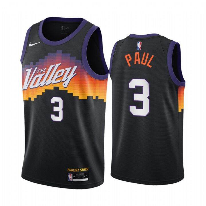 เสื้อกีฬาแขนสั้น-ลายทีม-nba-phoenix-sun-clothing-man-3-chris-paul-black-city-edition-swing-man-2020-21-สําหรับผู้ชาย