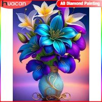 HUACAN Flower AB Diamond Mosaic Lily Full Square Round Painting Vase DIY Hobby Handmade Gift For Women Wall Art Decoration