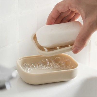 Piring sabun portabel dua lapisan kotak sabun plastik dua lapisan nampan sabun mandi rumah tangga dengan penutup
