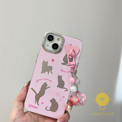 For เคสไอโฟน 14 Pro Max [Plating Kitten Silhouette Pink] เคส Phone Case For iPhone 14 Pro Max Plus 13 12 11 For เคสไอโฟน11 Ins Korean Style Retro Classic Couple Shockproof Protective TPU Cover Shell