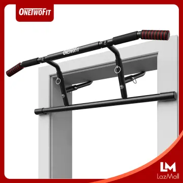 ONETWOFIT Pull up Bar Clamp Doorway No Screws Multi Home Gym Chin up bar  Adjustable Portable Indoor Thick, Heavy Duty Hook Bar, Padded Handles, No
