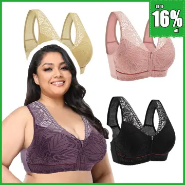 Women's Plus Size Sexy Push Up Bra- Front Closure Butterfly Brassiere  Backless Bralette Breast Seamless Bras Large Size Cup Brassiere,Gray,44C