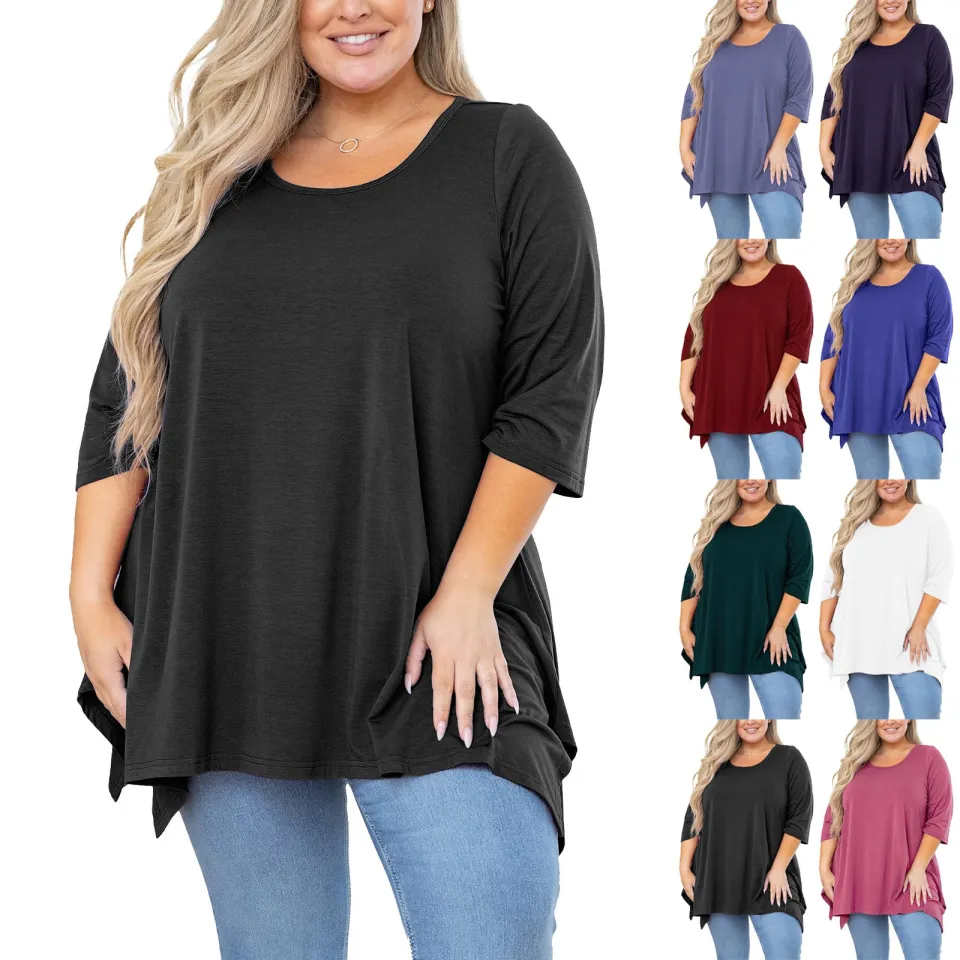 Shirt Formal Korean 2023 Plus Size Tunic Top For Women 3/4 Sleeve Blouse  Purple Gray 3X Clothes Swing Top Crewneck Maternity Loose Fitting Clothing Shirt  Plus Size Tops