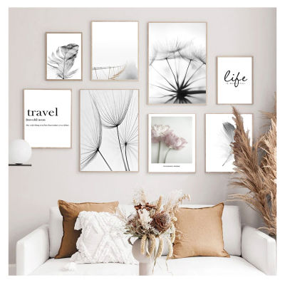 Print Fresh Wall Art Feather Dandelion Pictures Canvas Living Room Decoration Wall Paintings Posters Black And White Flower