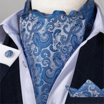 Men Vintage Wedding Formal Cravat Ascot Scrh Self British Style Gentleman Polyester Silk Neck Tie Luxury Hanky Set DiBanGu