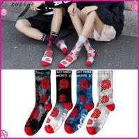 XUESHE Ins Style Street Skate Winter Warm Skateboard Hosiery Cotton Socks Hip-hop Rose pattern