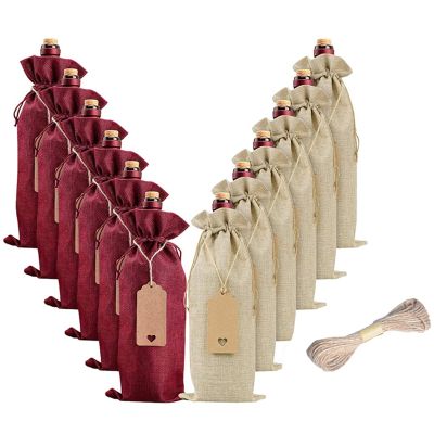12 Pcs Burlap Wine Bags Wine Gift Bags,Wine Bottle Bags with Drawstrings,Tags &amp; Ropes,Reusable Wine Bottle Covers