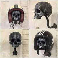 ▪☃✣ Creative Motorcycle Skull Helmet Rack Resin Ornament Craft Haunted House Horror Indoor Wall Ornament Home Decoration