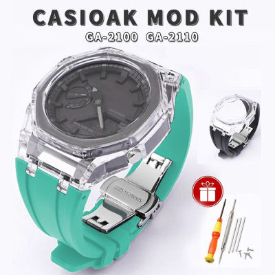 โปร่งใส Casioak Mod Kit สำหรับ GA2100เปลี่ยนสายสำหรับ Casio GA-2100 2110ยางนาฬิกา PC Case โลหะผีเสื้อหัวเข็มขัด (ไม่รวมนาฬิกา)